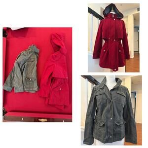 Red long coat and green corduroy jacket bundle